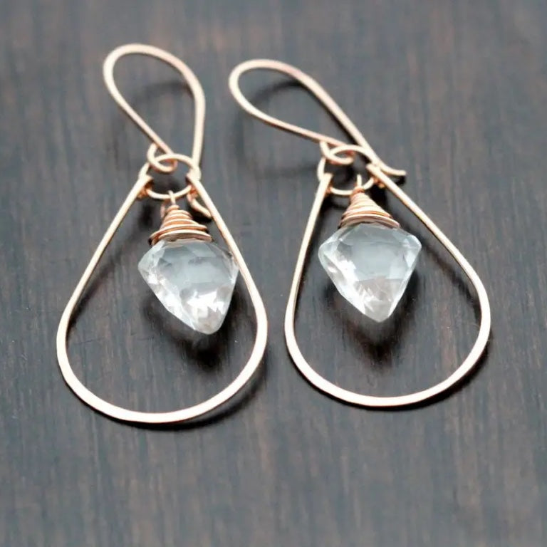 Arrow Hoops - Crystal Quartz Earrings | Silver and Gold
