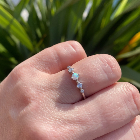 Ava White Opal and Cubic Zirconia Dainty Silver Ring