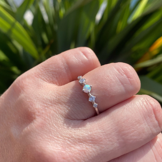 Ava - White Opal and Cubic Zirconia Dainty Silver Ring