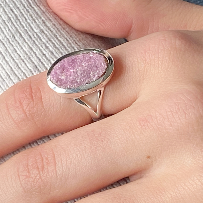 Druzy Sparkle Gemstone Ring | Geode Sterling Silver Ring