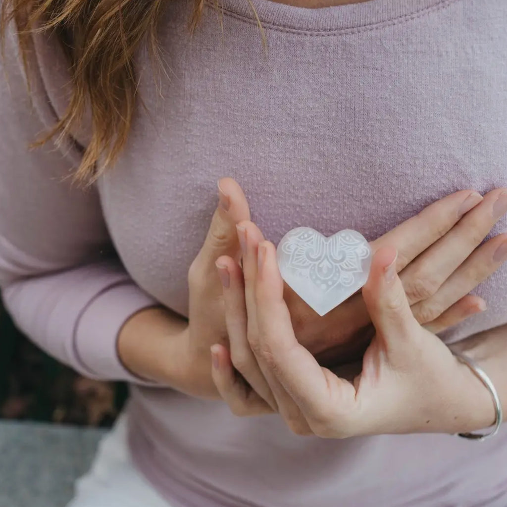 Etched Selenite Heart "Way of the Heart" | Crystal Jewellery Shop