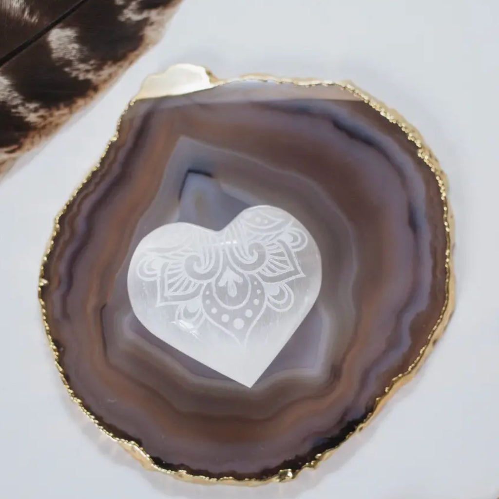 Etched Selenite Heart "Way of the Heart" | Crystal Jewellery Shop