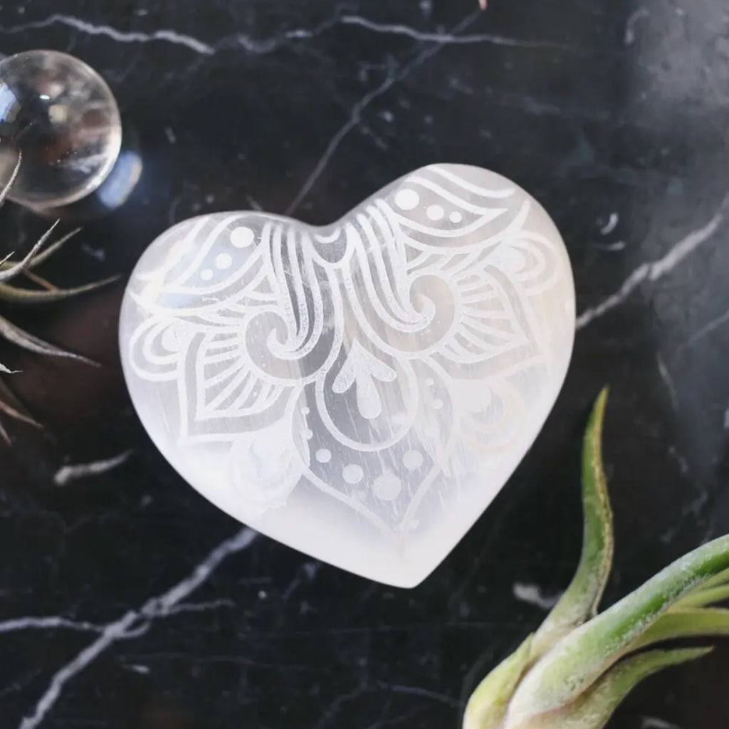 Etched Selenite Heart "Way of the Heart" | Crystal Jewellery Shop