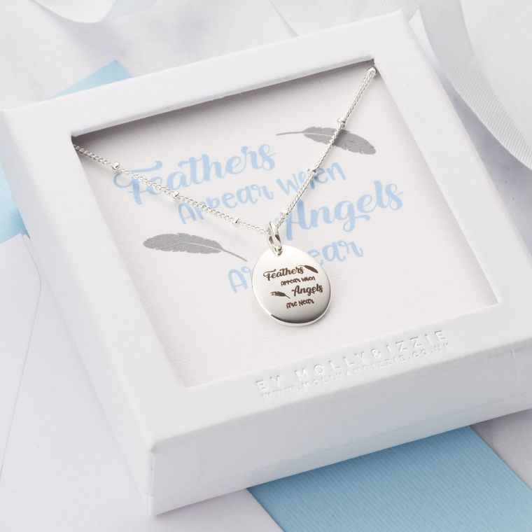 Feathers Appears When Angels Are Near Engraved Necklace | Personalised Silver Necklace