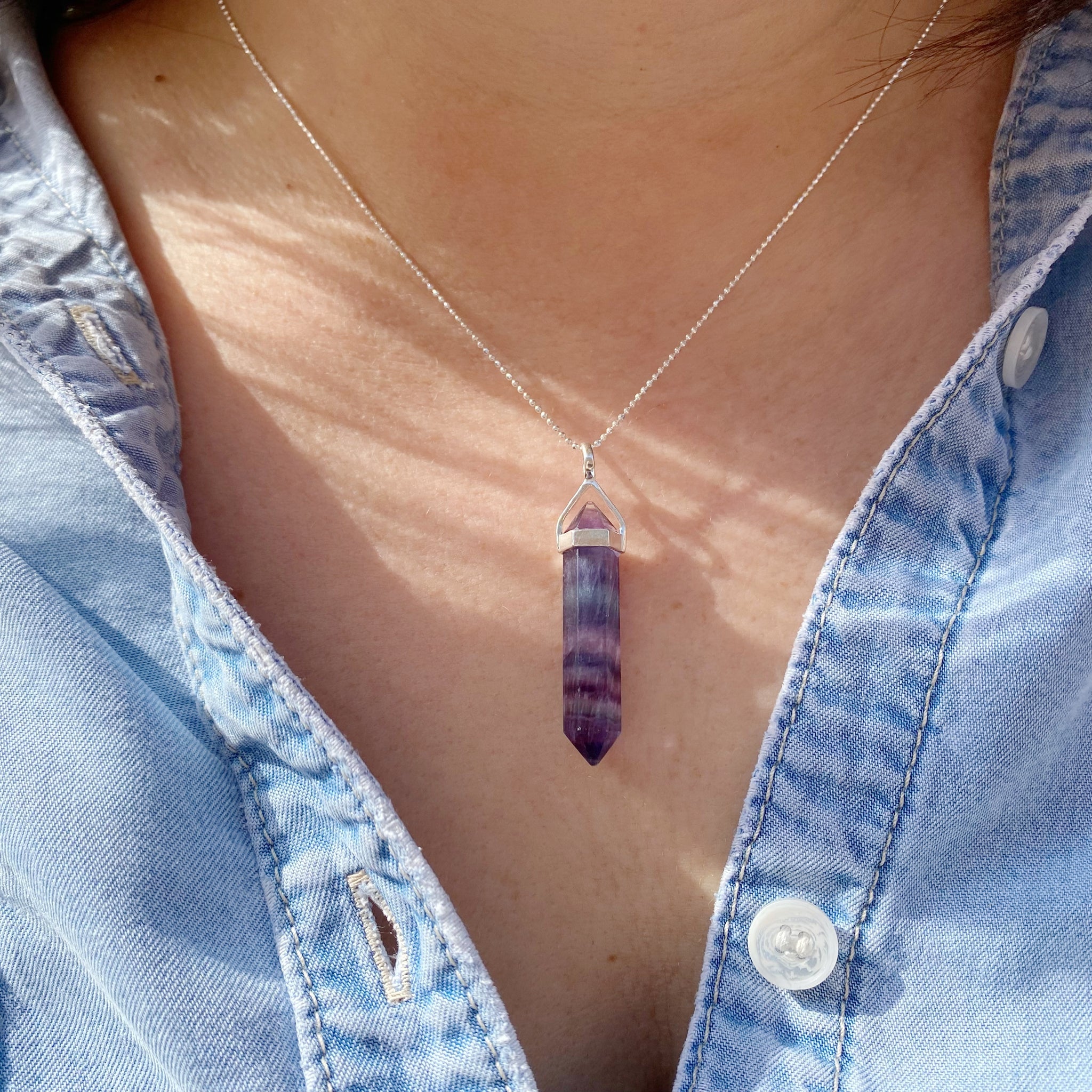 Fluorite crystal necklace discount