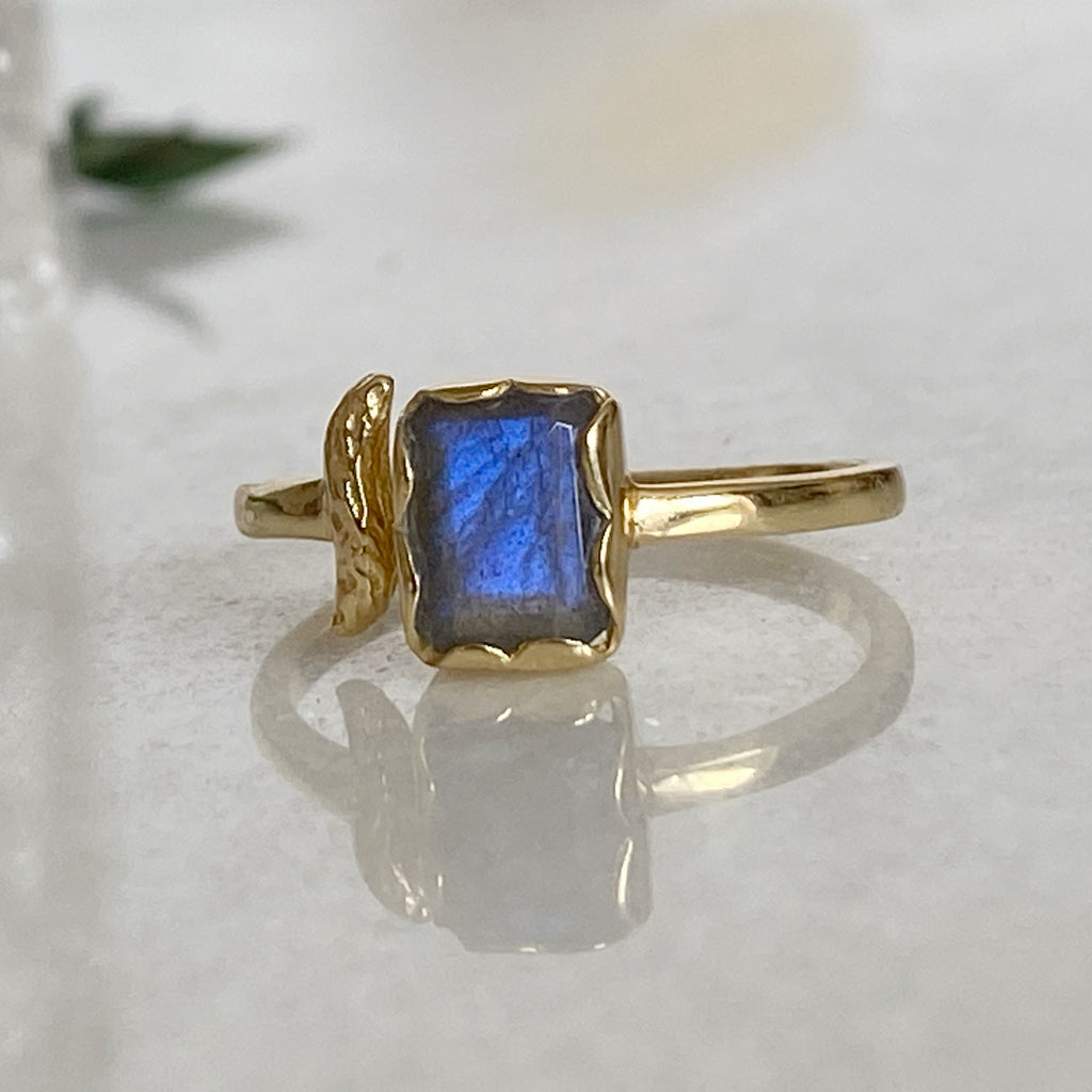 Adjustable Gold Labradorite Ring | Gold Stacking Rings UK