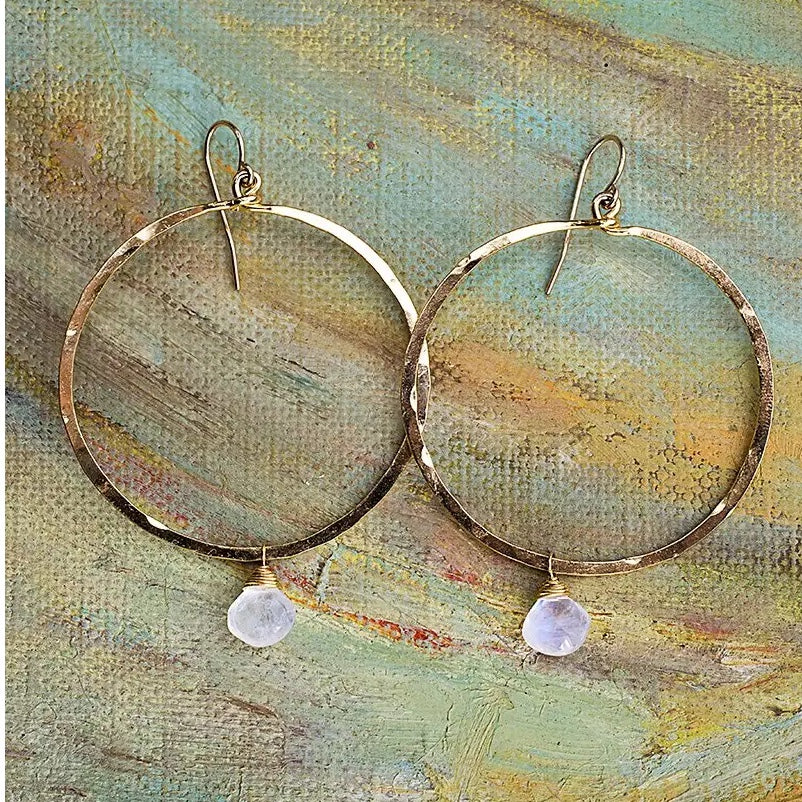 Circle Earrings- Rainbow Moonstone | 14k Gold Vermeil Earrings