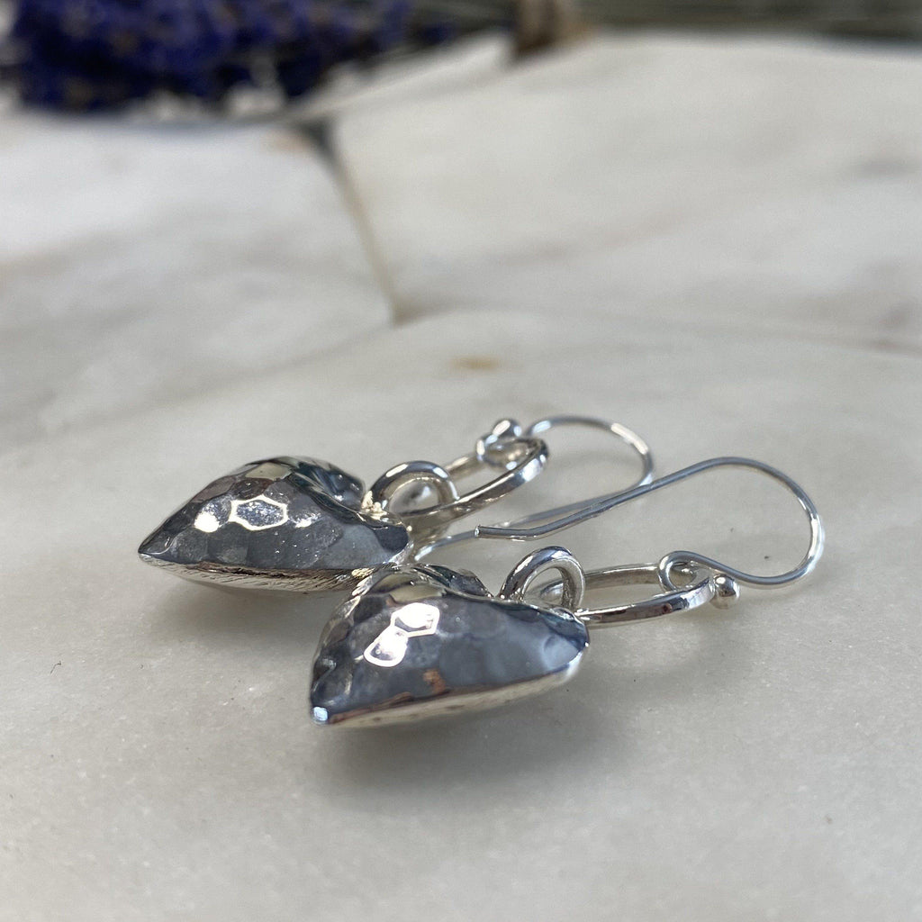 Hammered Puffed Heart Silver Earrings