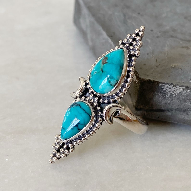 NEW MOON - Silver Doublet Natural Turquoise Ring | Silver Jewellery