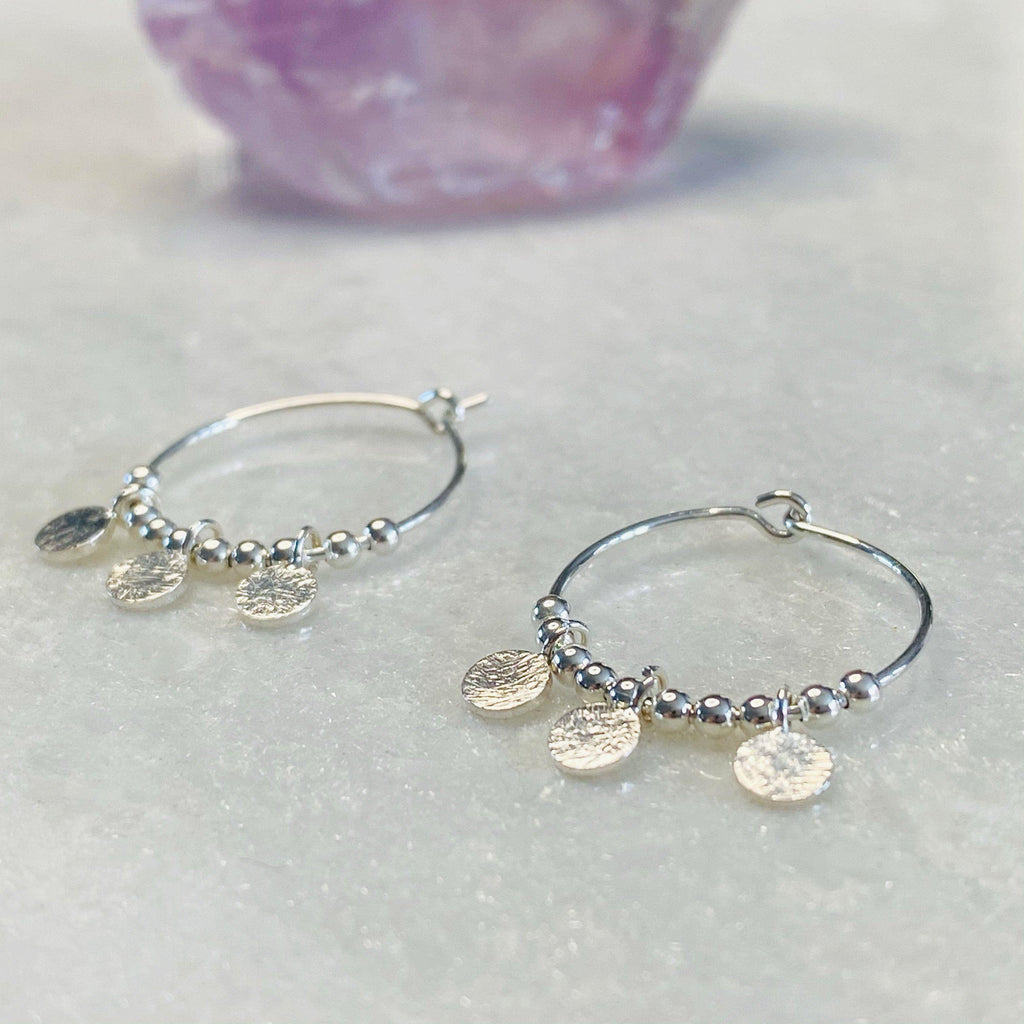 Hoop Earrings - Sterling Silver Hoop Earrings With Discs And Beads