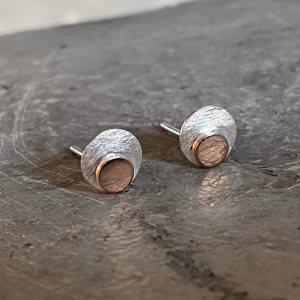 Rose Gold Disc Earrings | Sterling Silver Round Stud Earrings