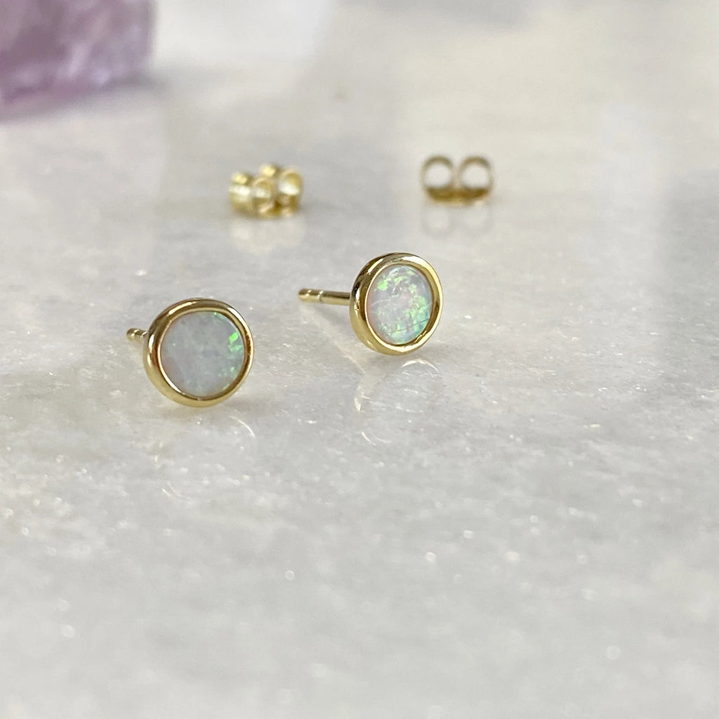 Fire and Ice Gold Stud Earrings | Gold Opal Stud Earrings