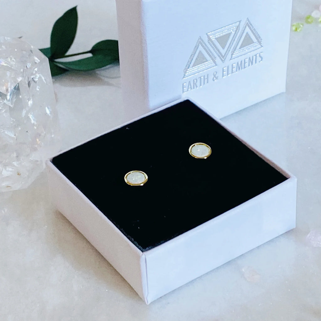 Fire and Ice Gold Stud Earrings | Gold Opal Stud Earrings