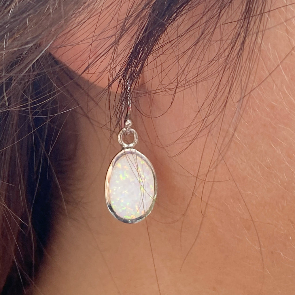 Irregular Shaped White Opal Drops | Sterling Silver Earrings