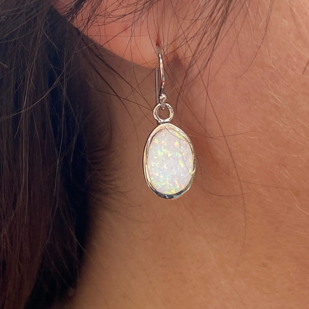 Irregular Shaped White Opal Drops | Sterling Silver Earrings