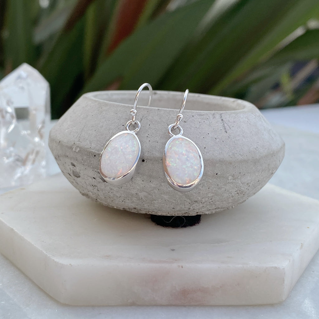 Irregular Shaped White Opal Drops | Sterling Silver Earrings