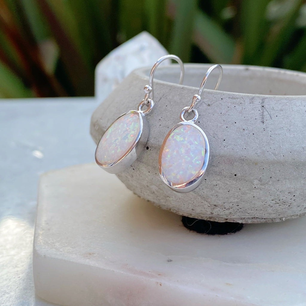 Irregular Shaped White Opal Drops | Sterling Silver Earrings