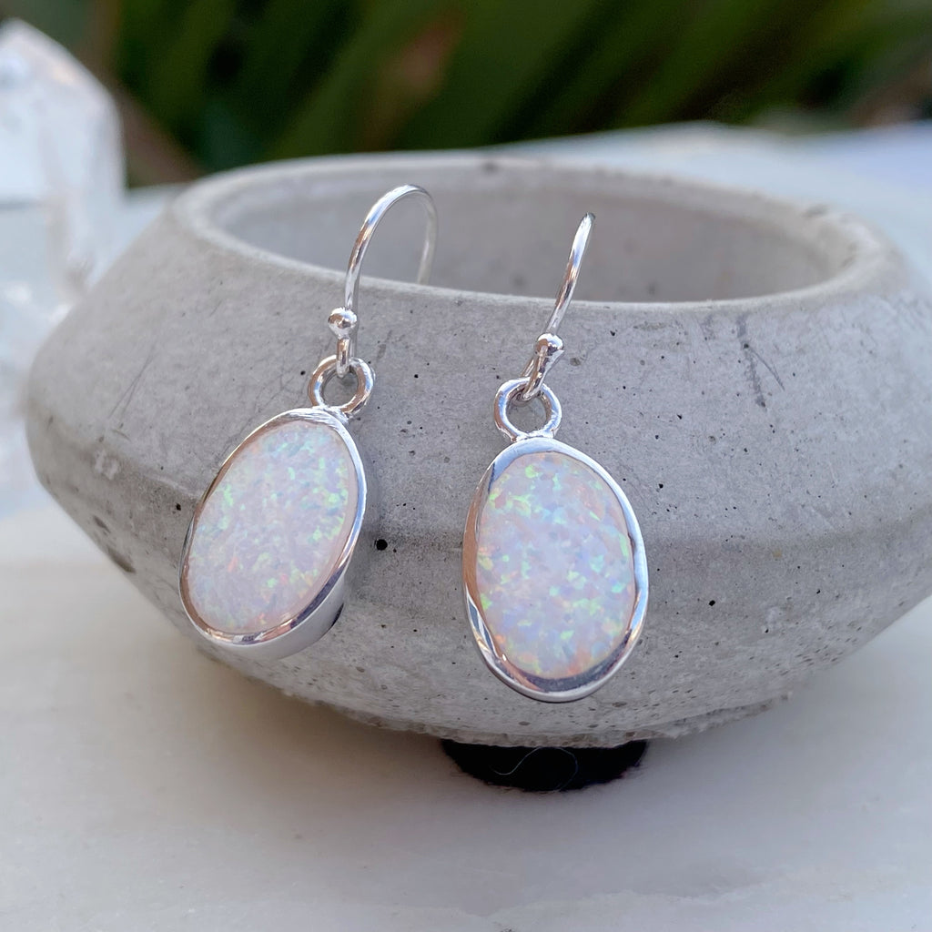 Irregular Shaped White Opal Drops | Sterling Silver Earrings