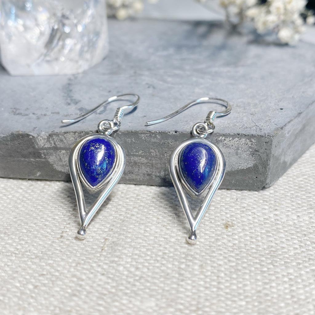 Lapis Lazuli Gemstone Teardrop Earrings | Handmade silver Earrings