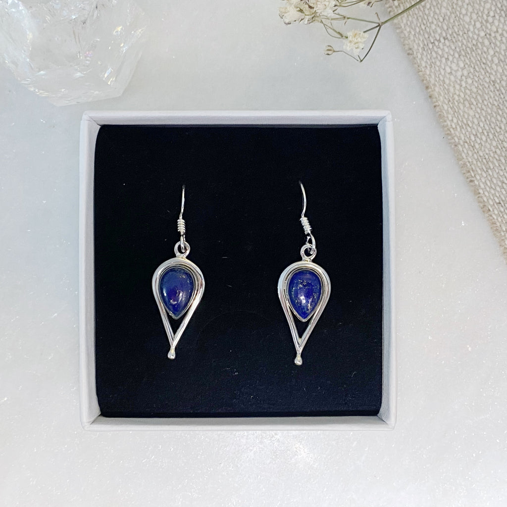 Lapis Lazuli Gemstone Teardrop Earrings | Handmade silver Earrings