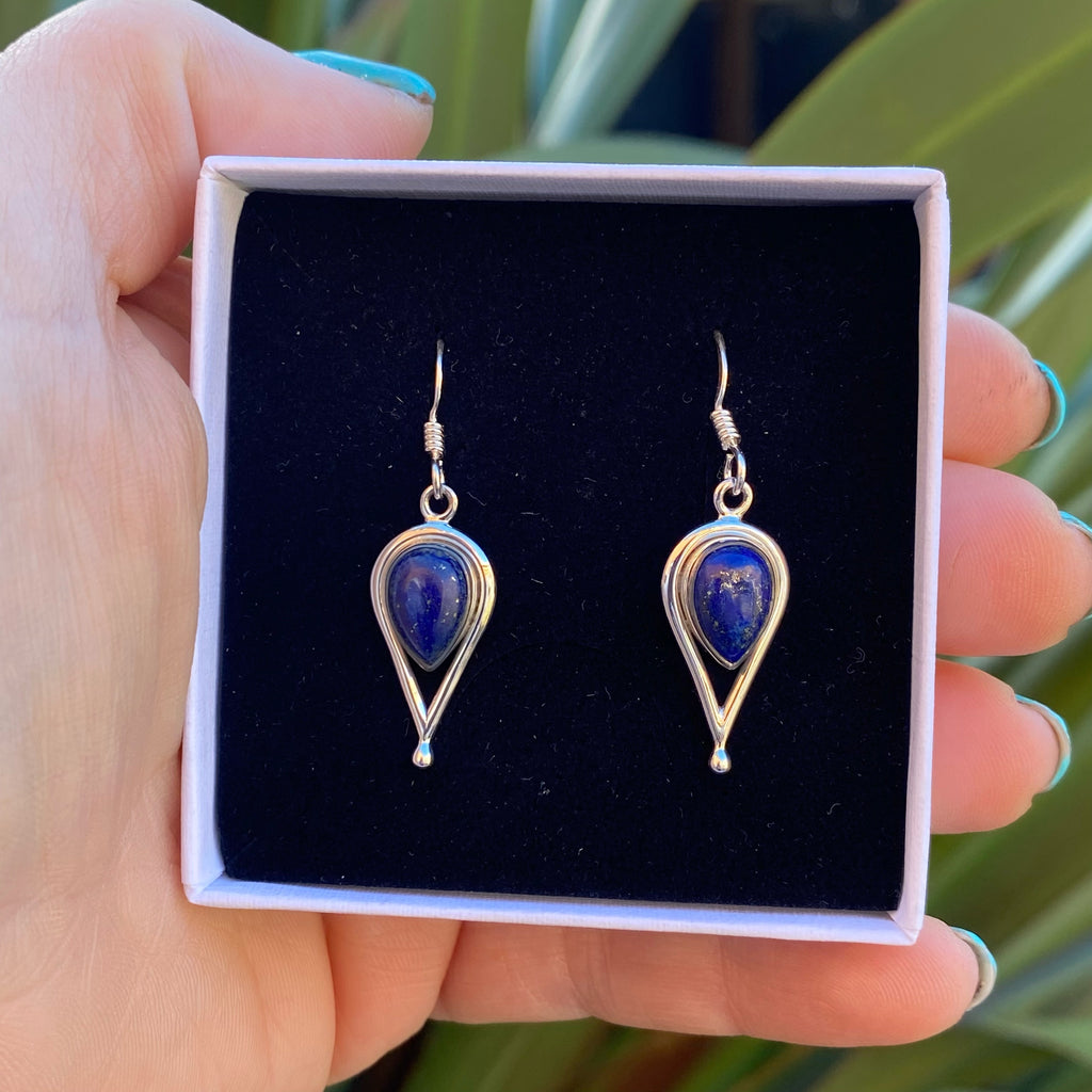 Lapis Lazuli Gemstone Teardrop Earrings | Handmade silver Earrings