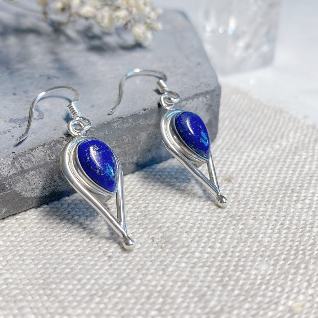 Lapis Lazuli Gemstone Teardrop Earrings | Handmade silver Earrings