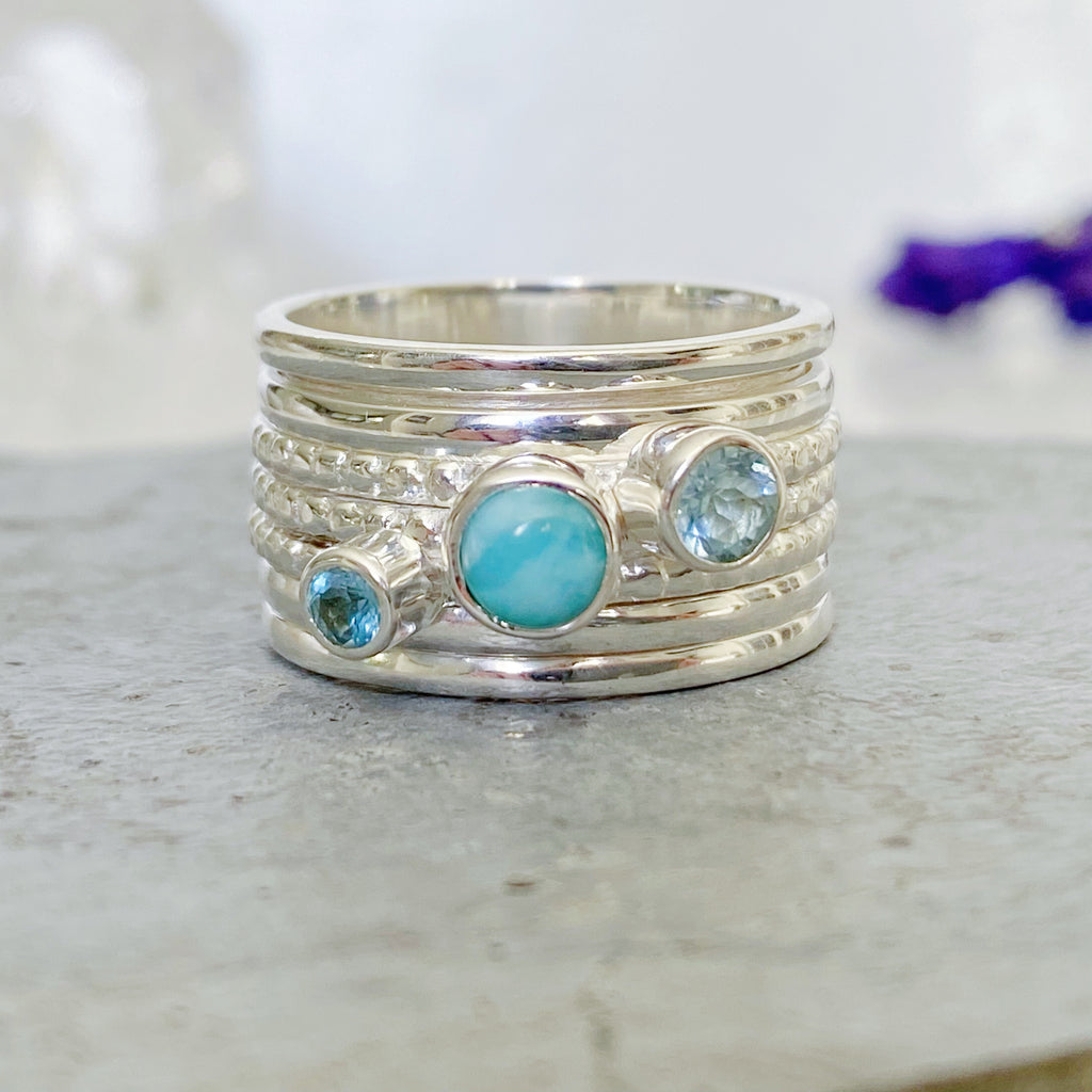 Kali Larimar and Topaz Silver Spinner Ring | Handmade Silver Jewellery