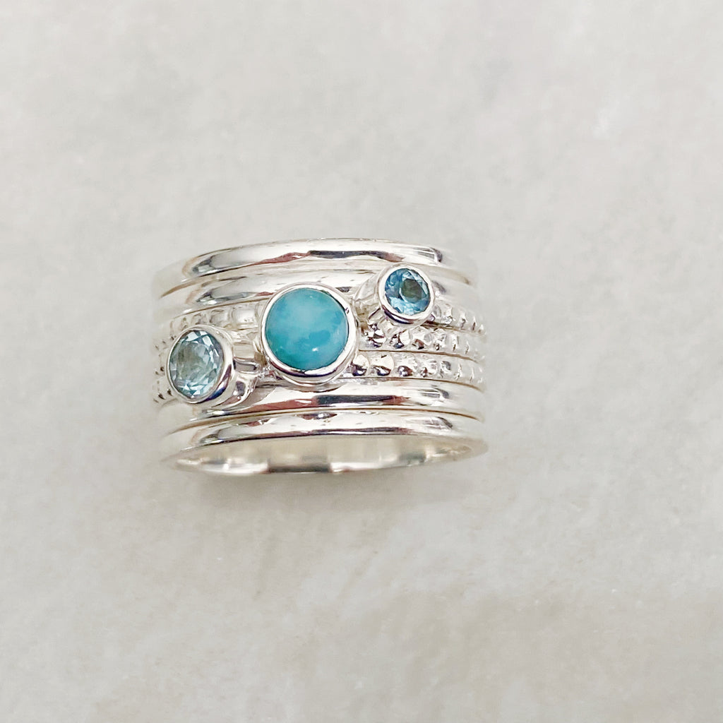 Kali Larimar and Topaz Silver Spinner Ring | Handmade Silver Jewellery