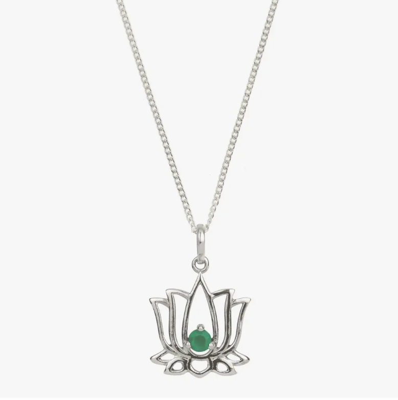 Lotus Flower Necklace - Silver - Handmade Gemstone Necklaces