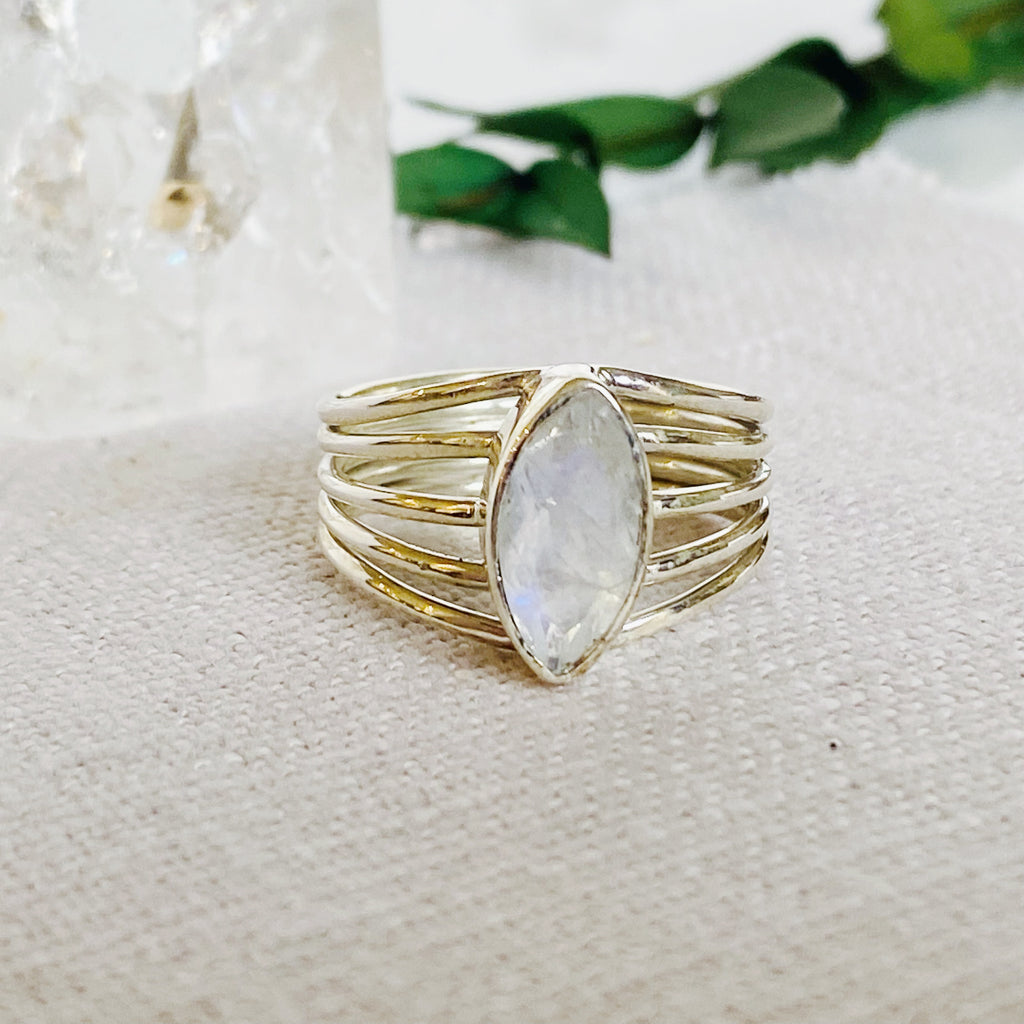 Sterling Silver Rainbow Moonstone ring,  Statement Ring, June Birthstone Ring, gemstone ring, marquise ring,