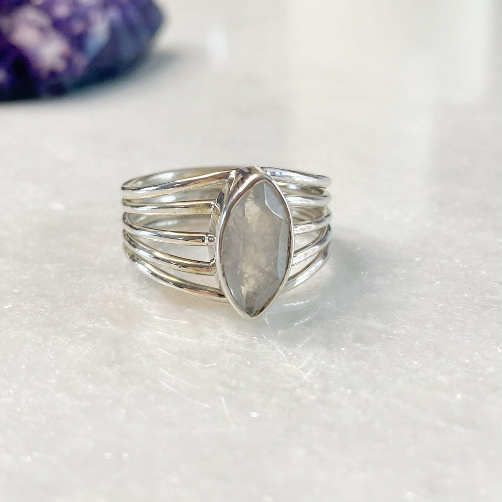 Marquise Rainbow Moonstone Silver Ring