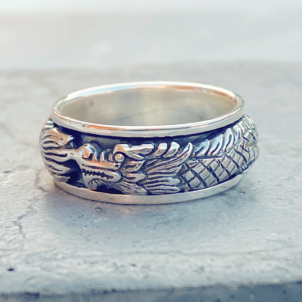 Mens Dragon Silver Spinner Ring | Handmade Mens Spinner Rings UK