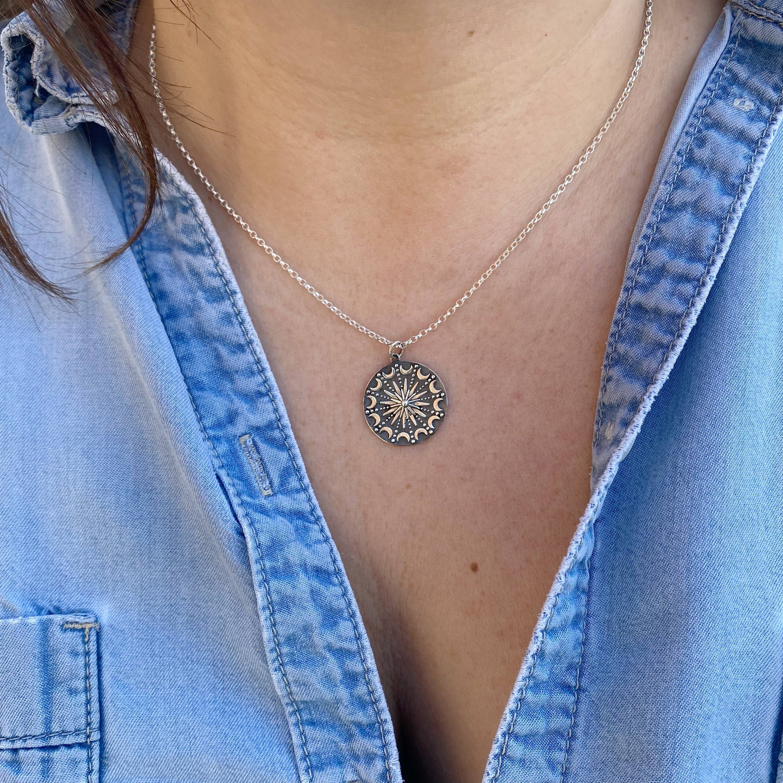 Silver mandala necklace sale