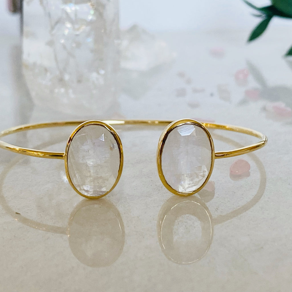 14K Gold Vermeil Rainbow Moonstone Cuff Bracelet