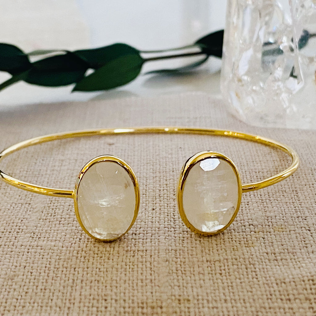 14K Gold Vermeil Rainbow Moonstone Cuff Bracelet