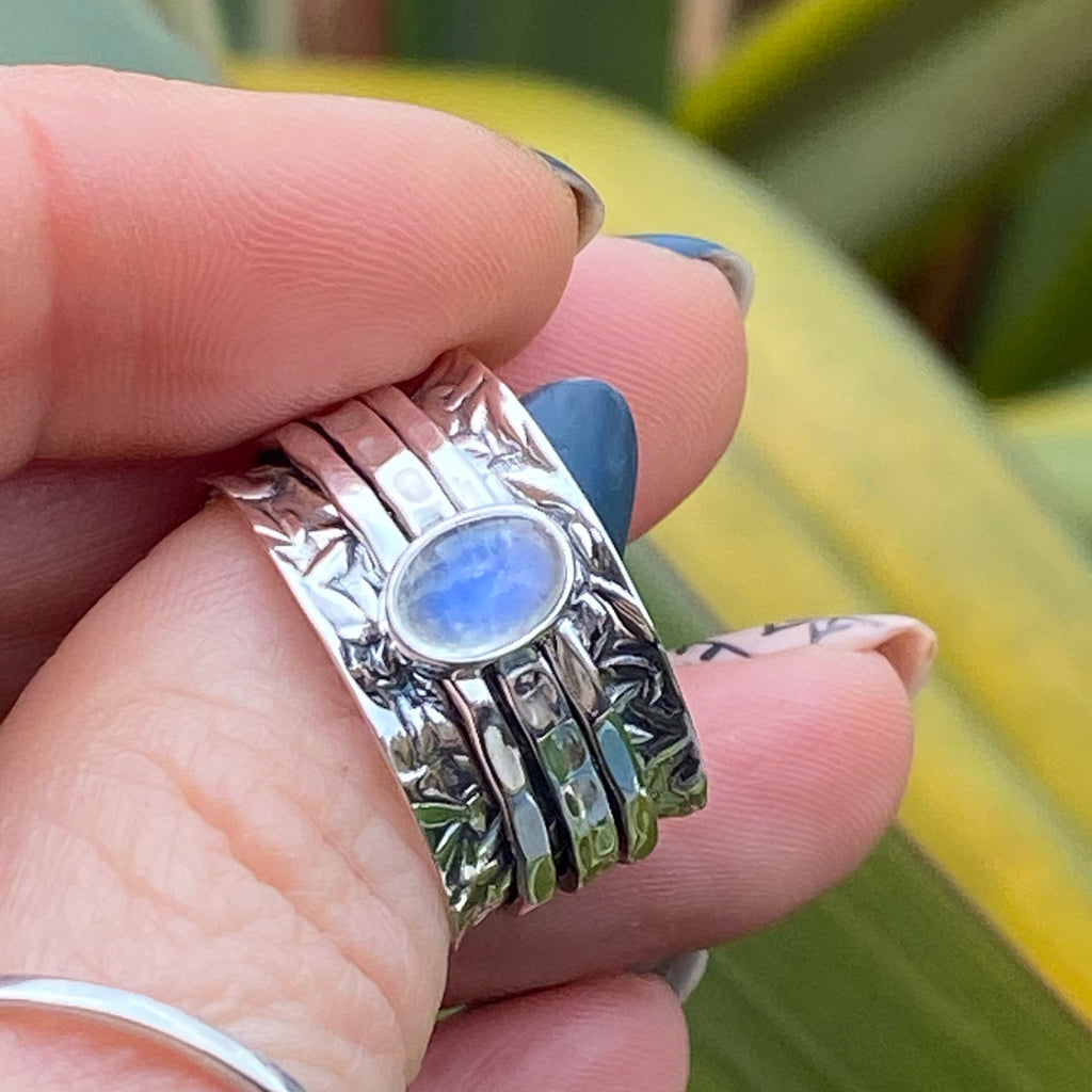 Sukha - Silver Moonstone Spinner Ring -Handmade sterling silver rings