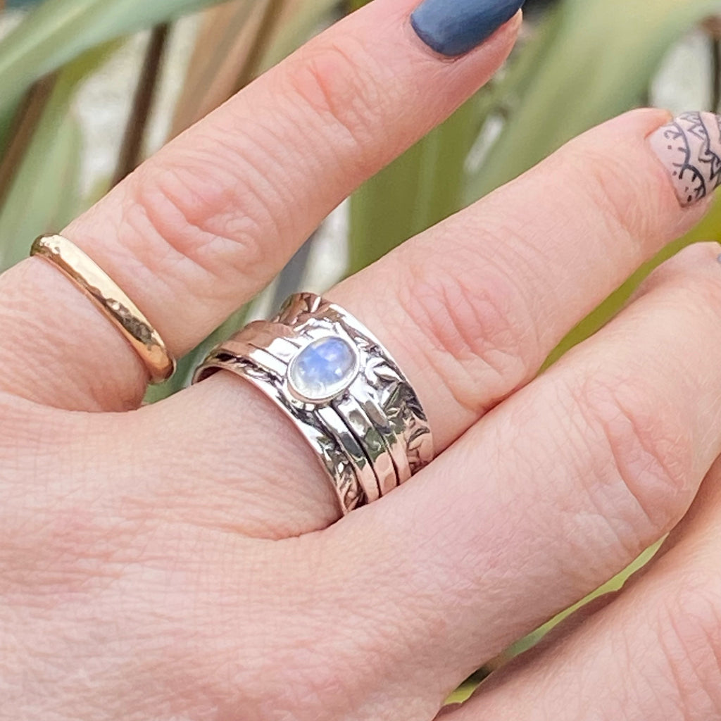 Sukha - Silver Moonstone Spinner Ring -Handmade sterling silver rings