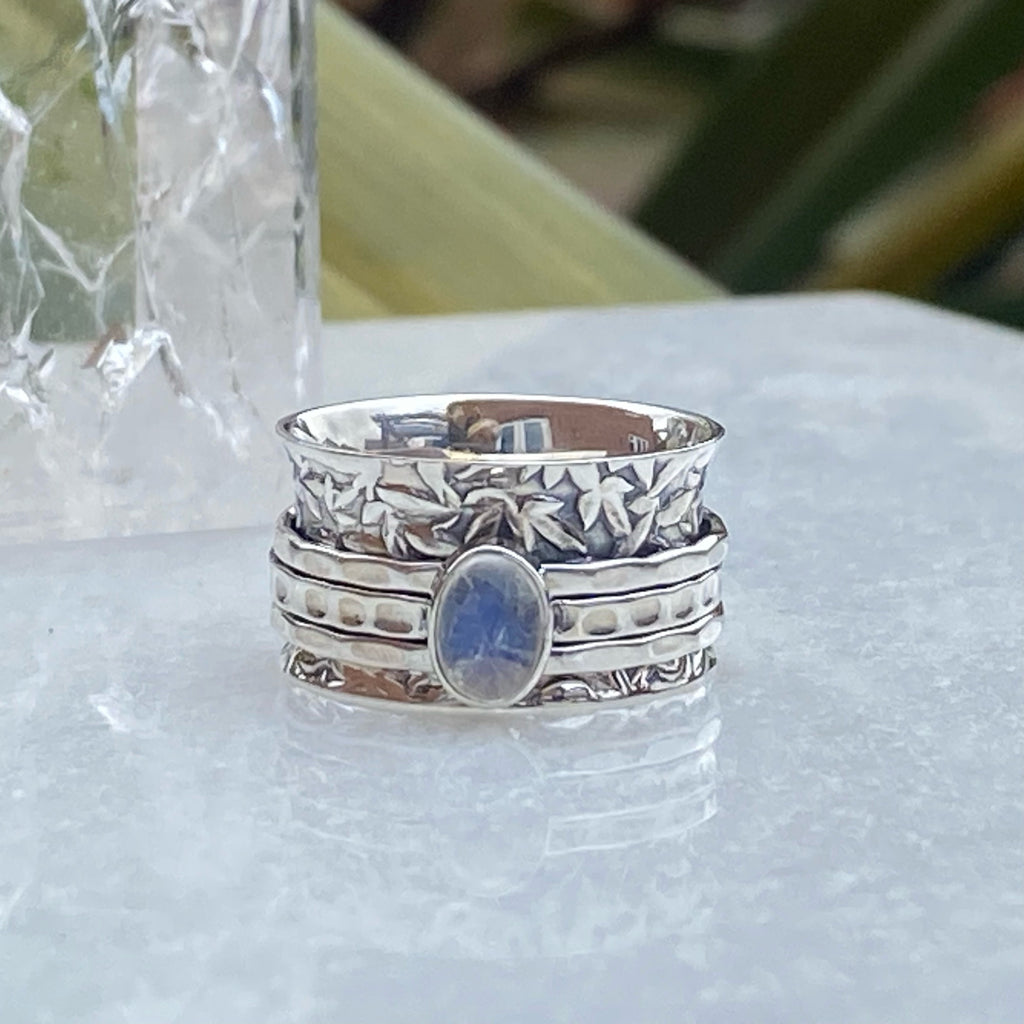 Sukha - Silver Moonstone Spinner Ring -Handmade sterling silver rings