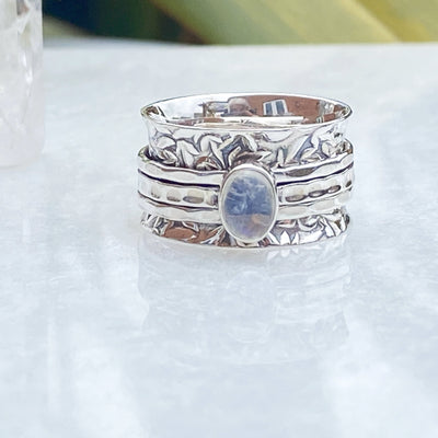 Sukha - Silver Moonstone Spinner Ring -Handmade sterling silver rings