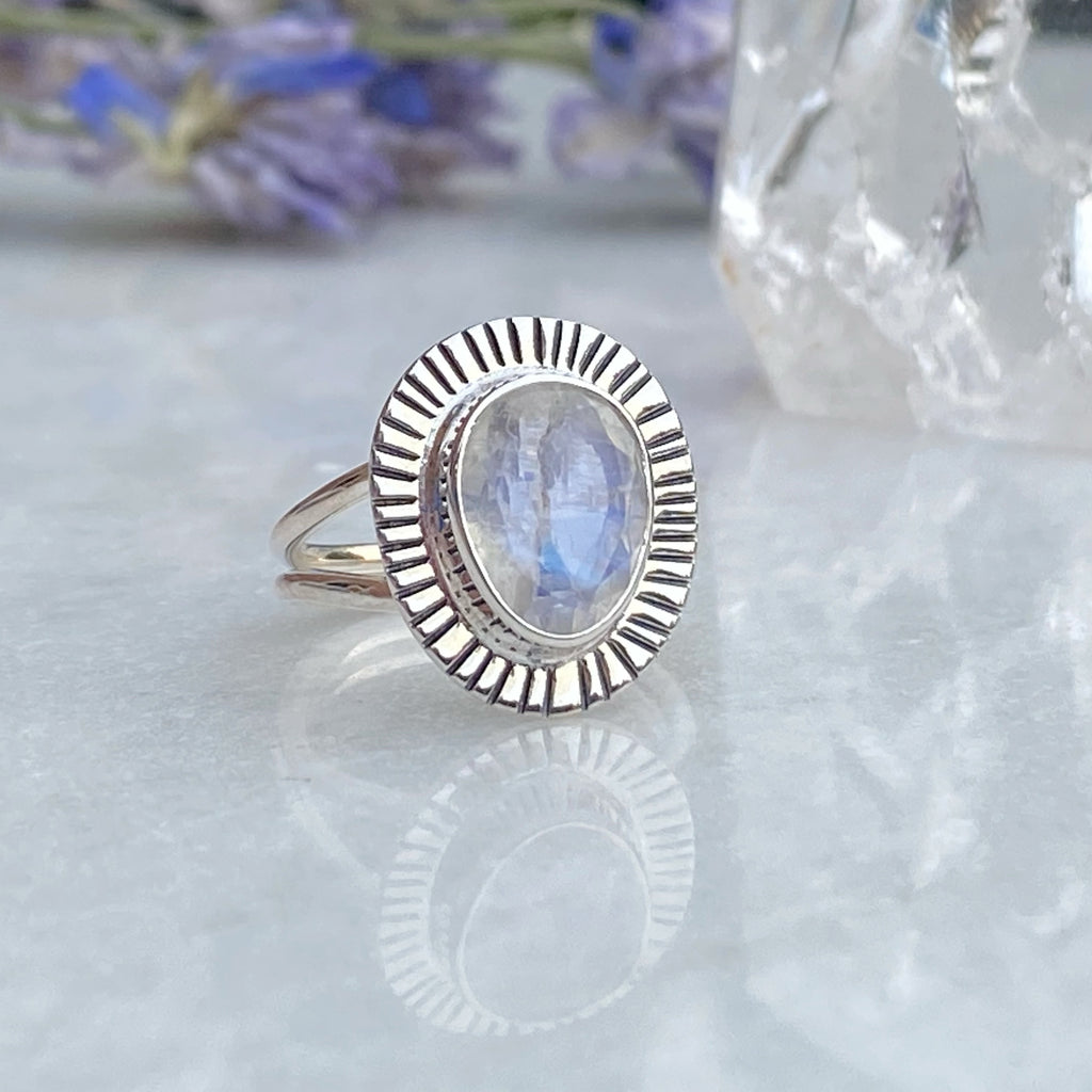 Takia Rainbow Moonstone Silver Ring | Gemstone Ring