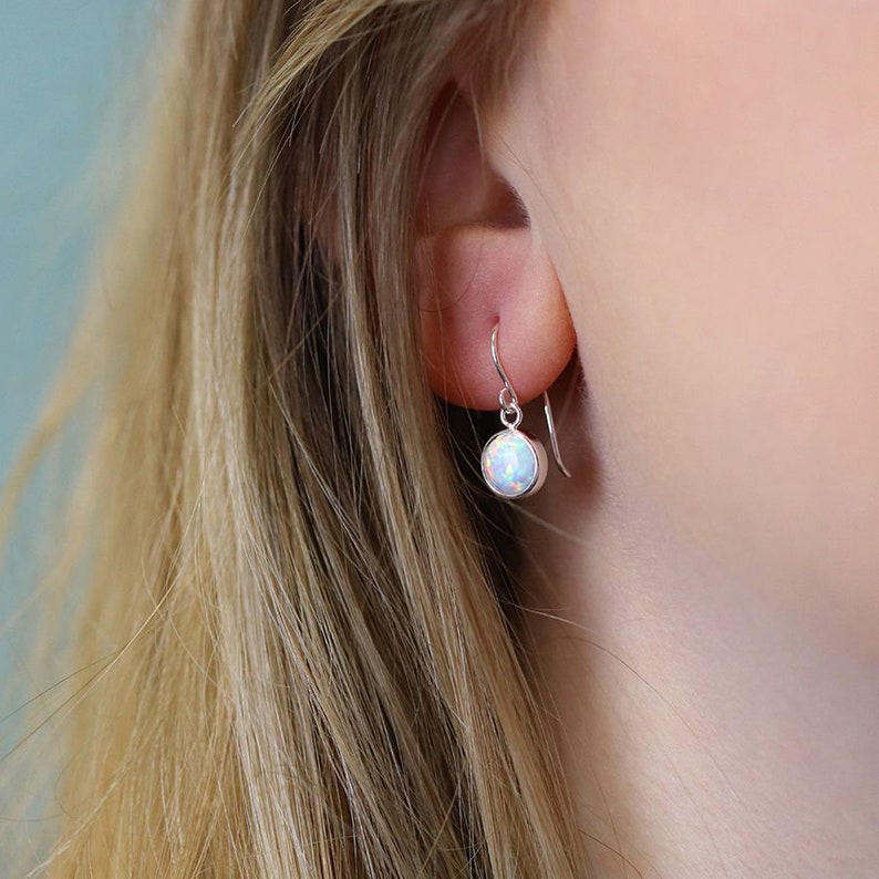 White Rainbow Opal Drop Earrings | Silver Opal Earrings
