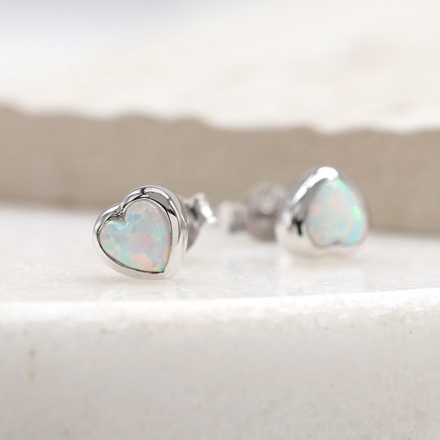 WHITE OPAL HEART STERLING SILVER EARRINGS