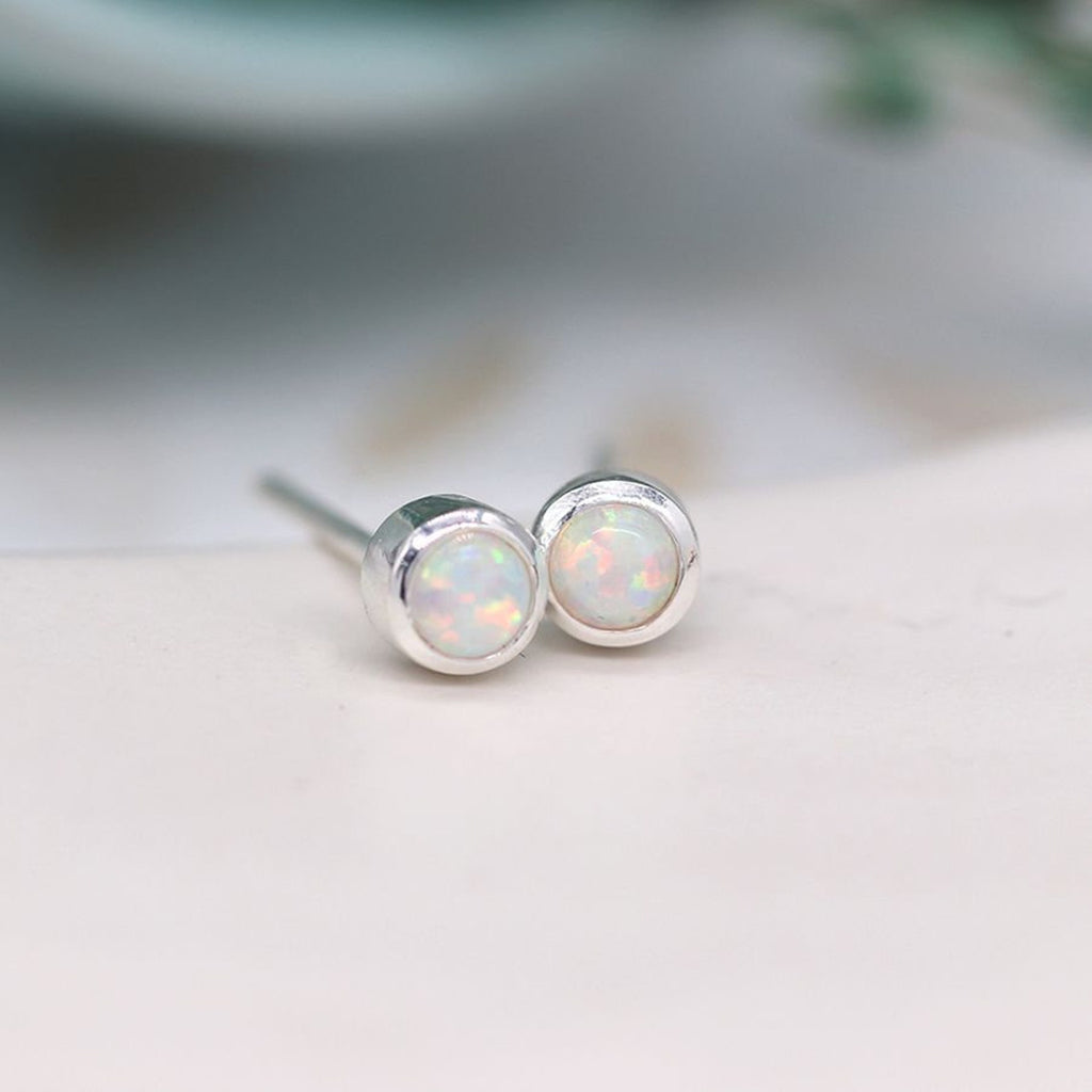 TINY OPALIQUE SILVER EARRINGS | Sterling silver white opal earrings