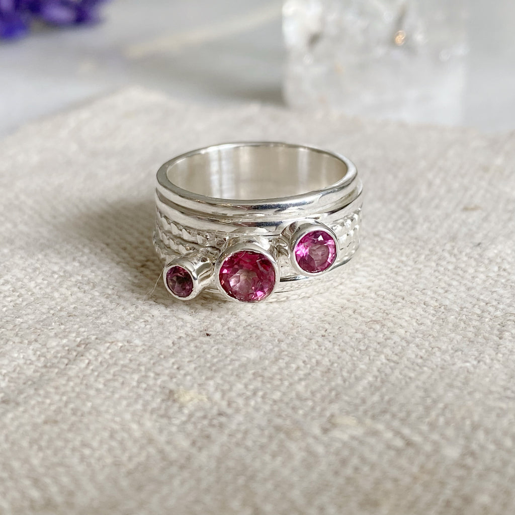 Pink Topaz Spinner Ring | Sterling Silver Gemstone Spinning Ring