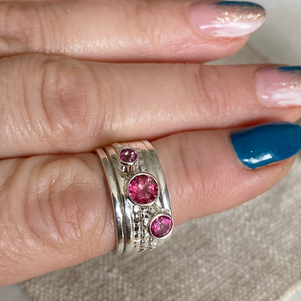 Pink Topaz Spinner Ring | Sterling Silver Gemstone Spinning Ring