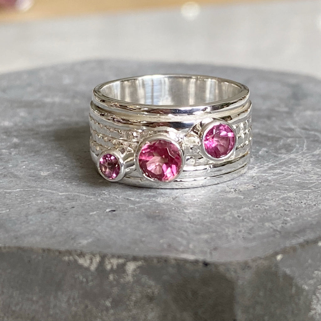 Pink Topaz Spinner Ring | Sterling Silver Gemstone Spinning Ring