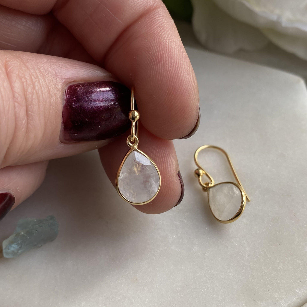 Rainbow Moonstone Pear Drop 14 Gold Vermeil Earrings
