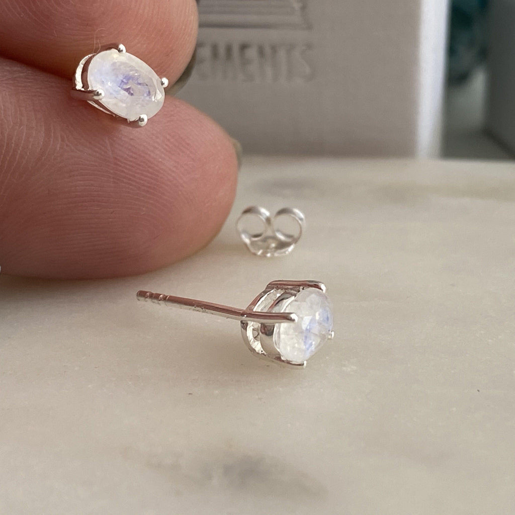 Rainbow Moonstone Silver Stud EarringsRainbow Moonstone Sterling Silver Stud Earrings 