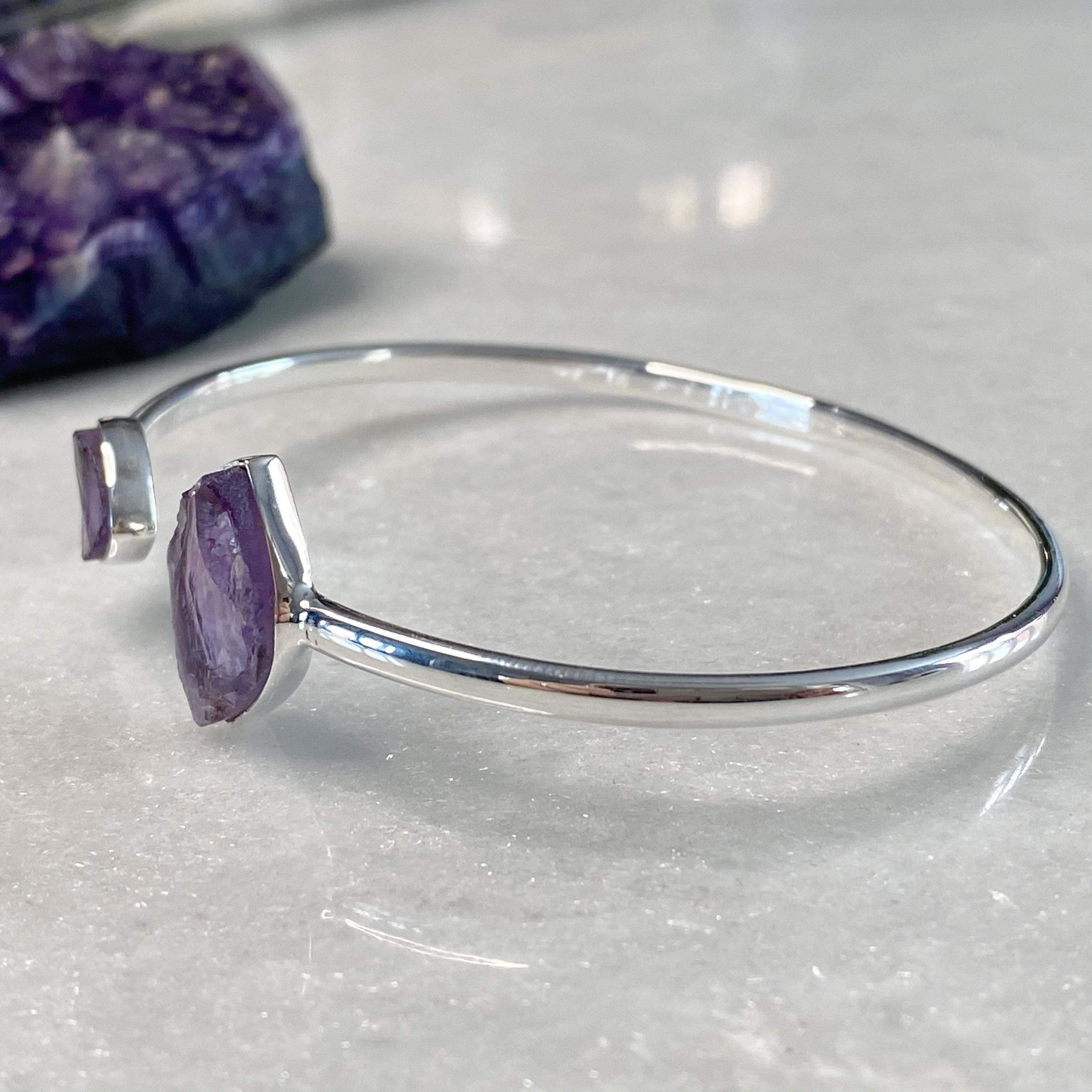 Raw Cut Amethyst Bangle Sterling Silver Gemstone Bangles uk