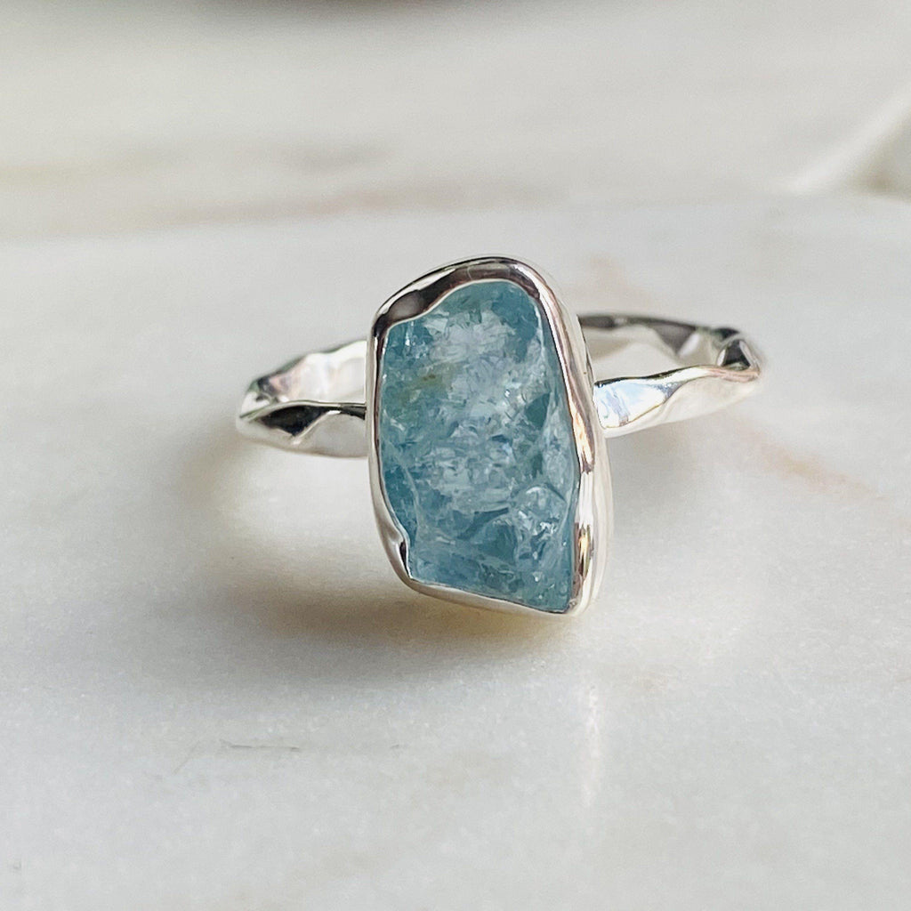 Raw Cut Aquamarine Ring